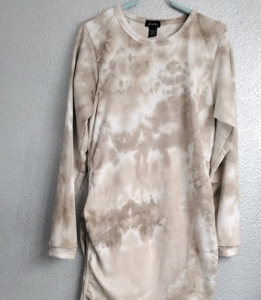 Justify Women's Brown & White Tie Dye Rouched Dress Size L